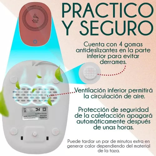 Taza Calentadora Eléctrica Rosa de Cerámica con Base | Mantén tu Café Caliente Siempre
