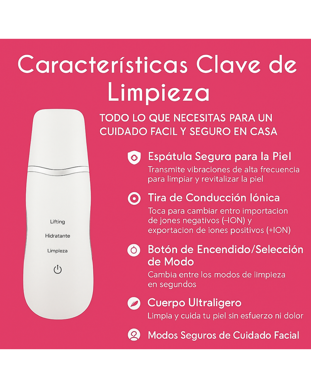 Espátula Facial Ultrasónica 3 en 1 | Limpieza Profunda, Puntos Negros y Lifting