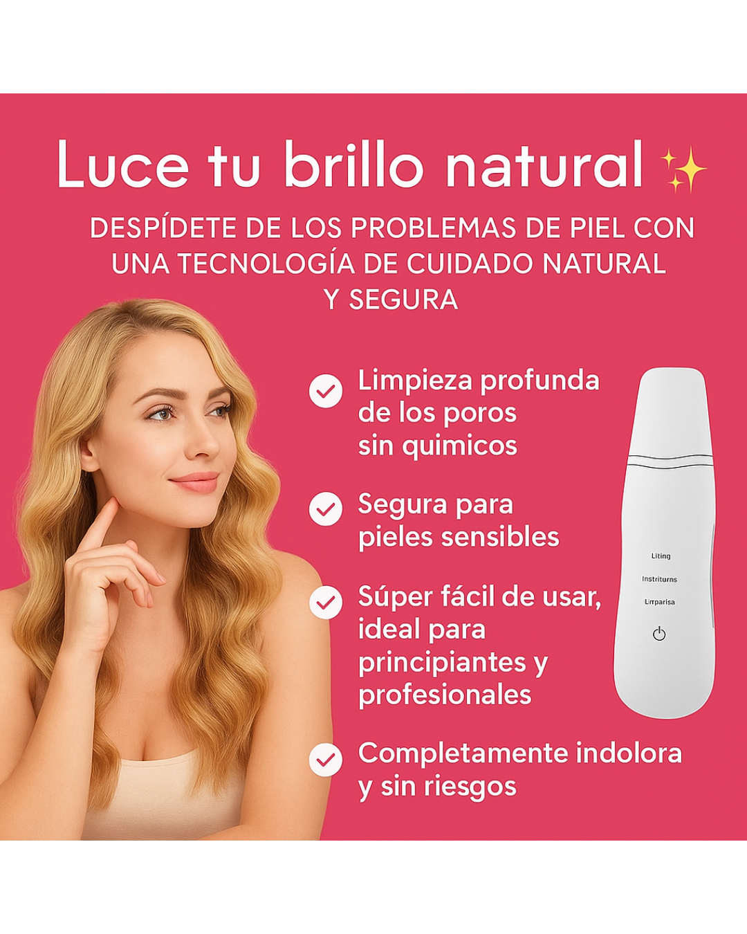 Espátula Facial Ultrasónica 3 en 1 | Limpieza Profunda, Puntos Negros y Lifting