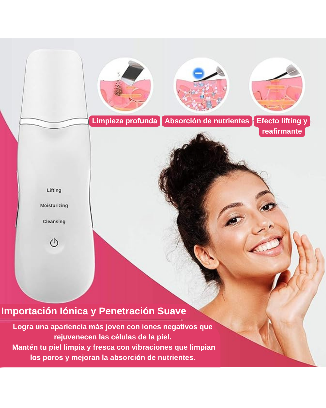 Espátula Facial Ultrasónica 3 en 1 | Limpieza Profunda, Puntos Negros y Lifting